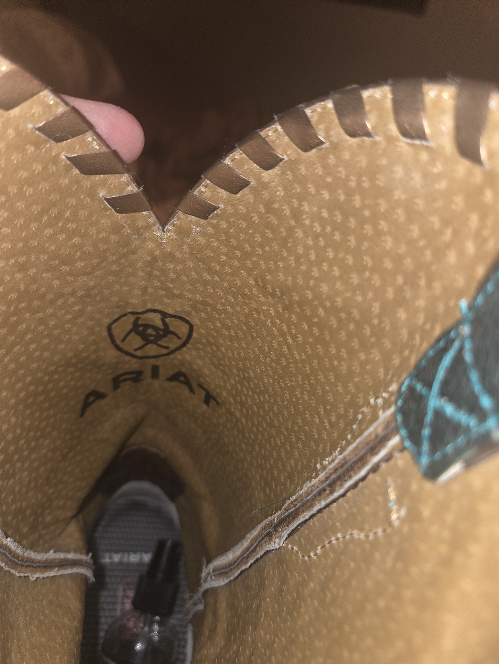 Ariat Brown Cowboy Boots with Teal Embroidery - Picture 3 of 7